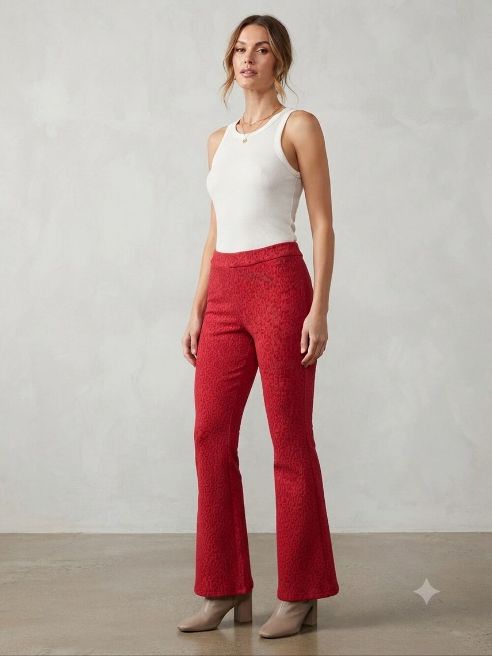 Nanette Lepore Velvet Red Animal Print Flared Dress Pants Pull-On Size L Ankle